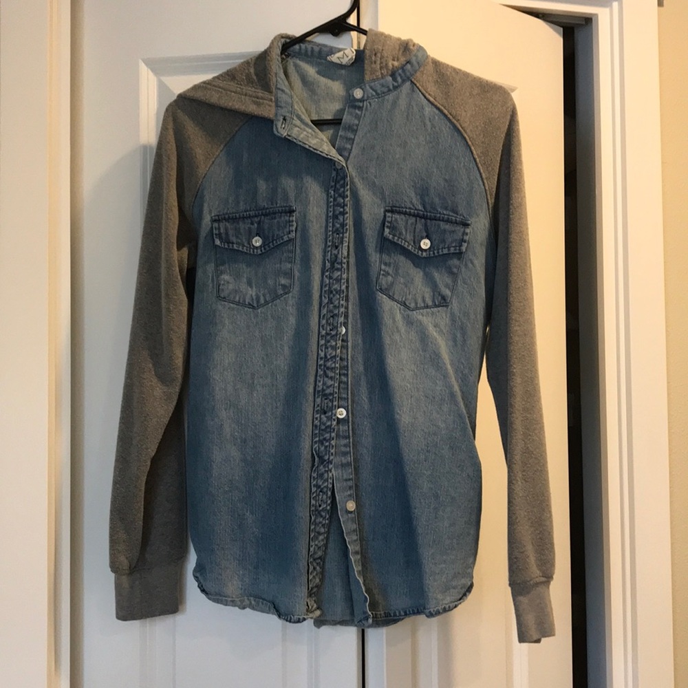 Empyre Jean Jacket Gray Sweatshirt Button Up